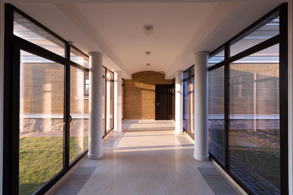 Modern hospital corridor with natural light